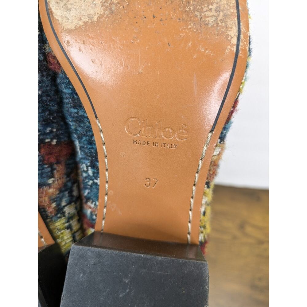 Chloe Kooper Tapestry Tweed Block Heel Loafers Pumps 37 US 7 Textile Brocade - Picture 7 of 11